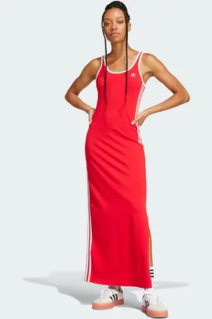 adidas Adicolor 3-stripes tank maxi dress in better scarlet / white