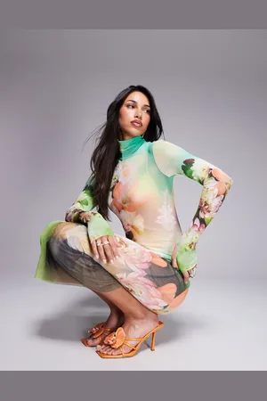 AFRM Long sleeve turtle neck midi dress in floral