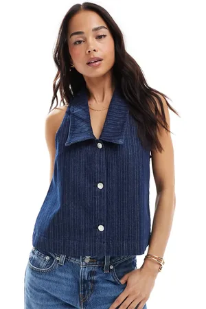 ASOS Sleeveless striped denim top with sailor collar