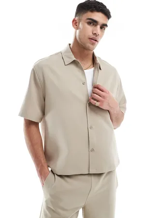 Bershka Premium shirt co-ord in beige