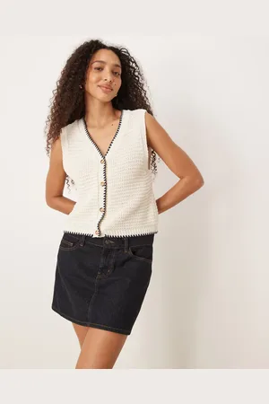 ASOS Mock crochet knitted button front tank in stone