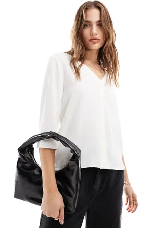JDY Textured 3/4 sleeve shirt in off