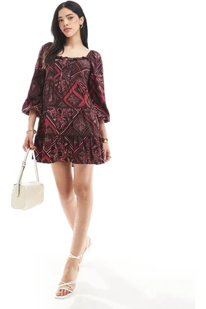 Miss Selfridge Tiered mini dress in paisley floral print