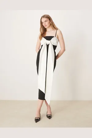 Pretty Lavish Extreme contrast bow midaxi dress in and cream