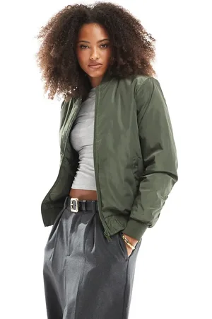 Brave Soul Ruched sleeve oversized bomber jacket in khaki
