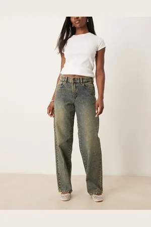 Dickies Herndon mid rise loose wide leg denim jeans in indigo with yellow fade