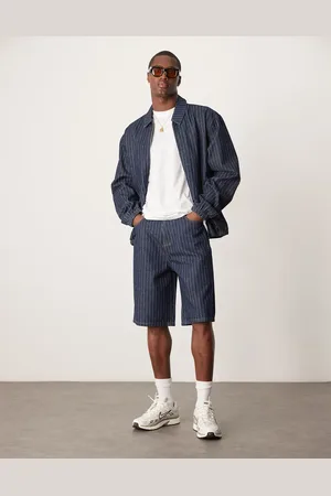 ASOS Co-ord long length denim jorts with pinstripes in dark wash