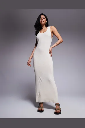 ASOS Knitted scoop neck textured midaxi dress in cream