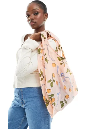 Baggu Nylon shopper tote bag in apricot ribbon print
