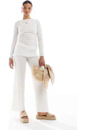 Pull&Bear Textured wide leg trouser co-ord in ecru