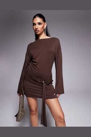 ASOS Slinky cinched tIe waist belt detail bodycon mini dress in