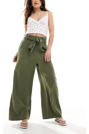ONLY Tie waist wide leg trousers in khaki