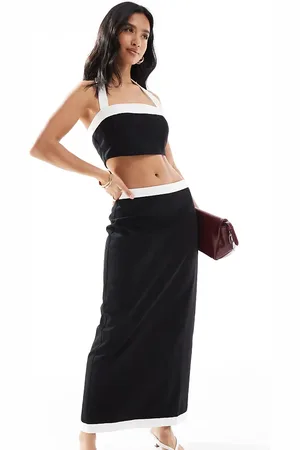 4th & Reckless Linen look contrast edge maxi skirt co-ord in mono