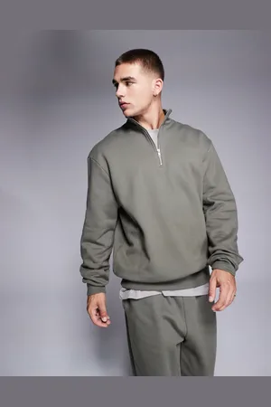 ASOS Premium heavyweight oversized quarter zip sweatshirt 400gsm in khaki