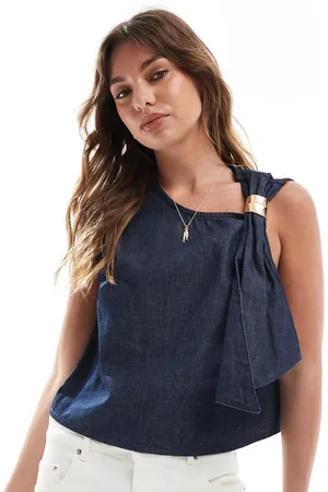 ASOS Denim top with asymmetric neck and gold hardware