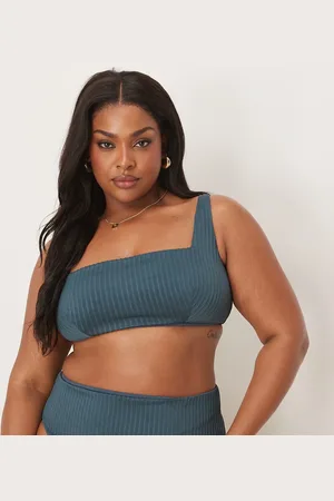 ASOS ASOS DESIGN Curve Riddy rib crop bikini top in slate blue
