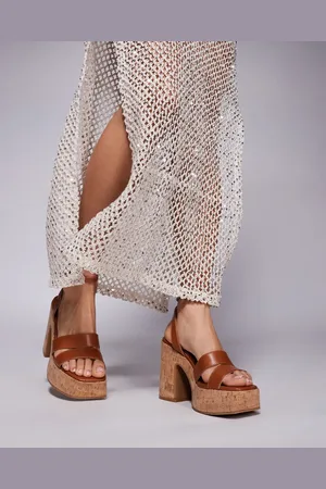 South Beach Heeled Cork Sandal in Tan