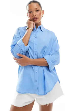 Stradivarius Linen look long sleeve shirt in