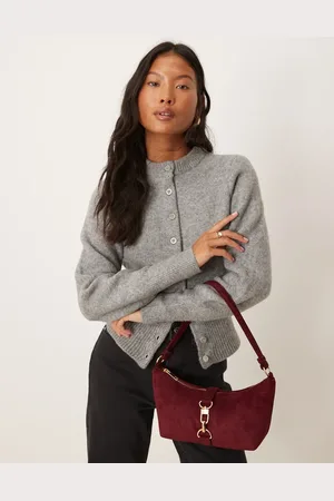 ASOS Faux suede dog clip shoulder bag in burgundy