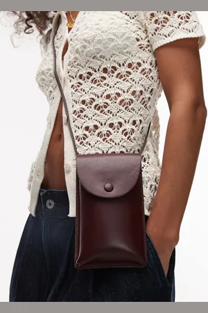 ARKET Leather cross body phone case in burgundy