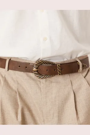 ASOS Western faux leather burnished jeans belt with ridge detail buckle in antique gold