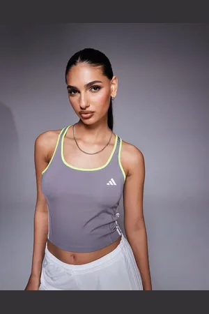 adidas Adidas Training Hyperglam color pop tank top in taupe oxide / white / lucid le