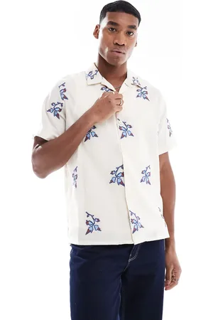 Paul Smith Short sleeve shirt with floral embroidery in off