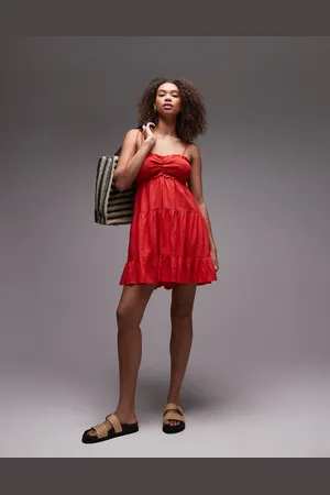 Emory Park Tie shoulder linen tiered mini dress in