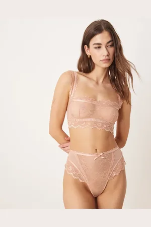 ASOS Ivy all over lace high waist brazilian brief in peach