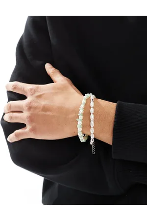 ASOS 2 pack faux pearl and jade chip bracelet in cream