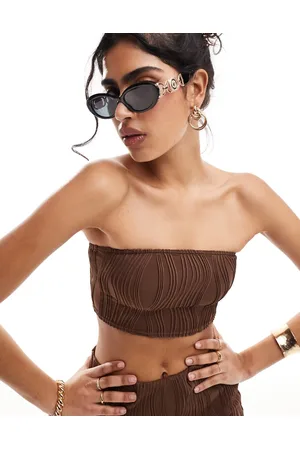 New Look Ripple bandeau top in chocolate