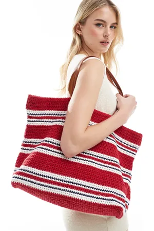 ASOS Hand crochet knit tote bag in red and blue stripe