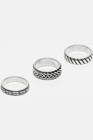 ASOS 3 pack band ring set with embossing in burnished tone