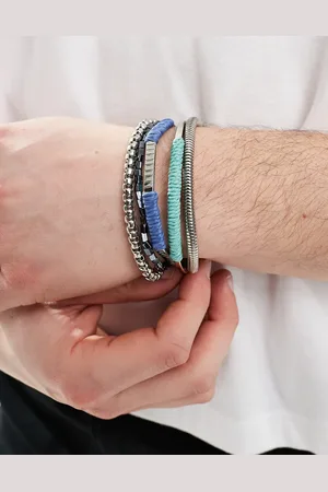 ASOS 5 pack beaded bracelet with mixed chain and bangles in tone