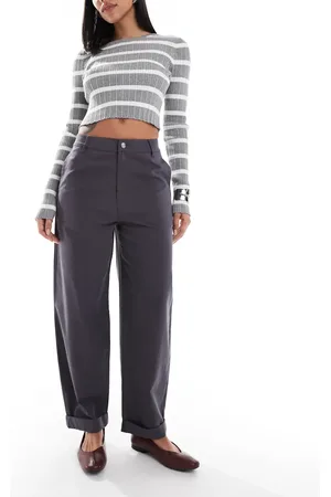 ASOS Tapered trousers with turn up detail in charcoal - CHARCOAL