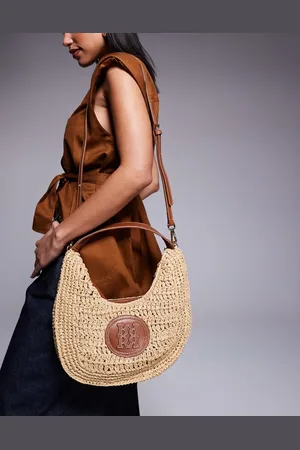 River Island Scooped raffia shoulder bag in beige