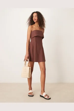 ASOS Fold over bandeau mini dress in chocolate