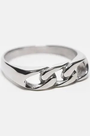 ASOS Waterproof stainless steel signet ring with chain link detail in tone