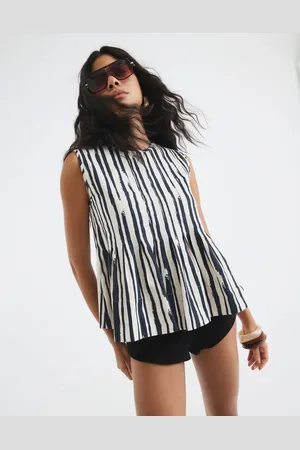 River Island Stripe sleeveless pleated top in