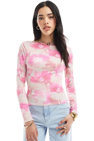 Miss Selfridge Printed jersey pink abstract floral top