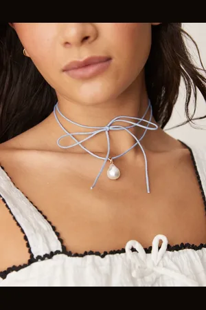 ASOS Cord necklace with pearl pendant in