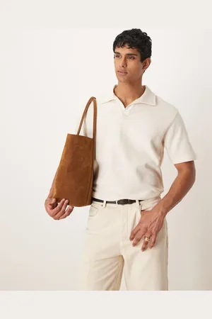 MANGO Knitted open collar poloshirt in beige