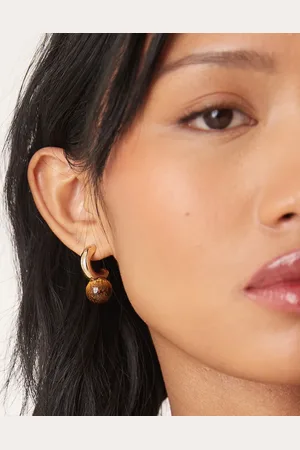 ASOS Hoop earrings with real tigers eye ball detail in tone
