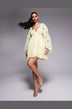 Bardot Lace cut out mini dress in lemon