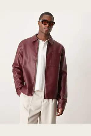 ASOS Faux leather harrington jacket in burgundy