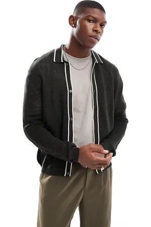 ASOS Relaxed knitted cardigan with contrast tipping in khaki