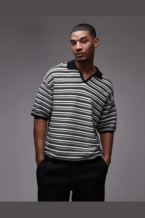 Topman Knitted stripe polo in monochrome