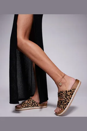 South Beach Double buckle espadrille sandals in leopard