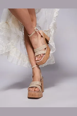 South Beach Heeled Cork Sandal in Natural Raffia