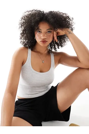 Bershka Scoop neck ribbed tank top in grey